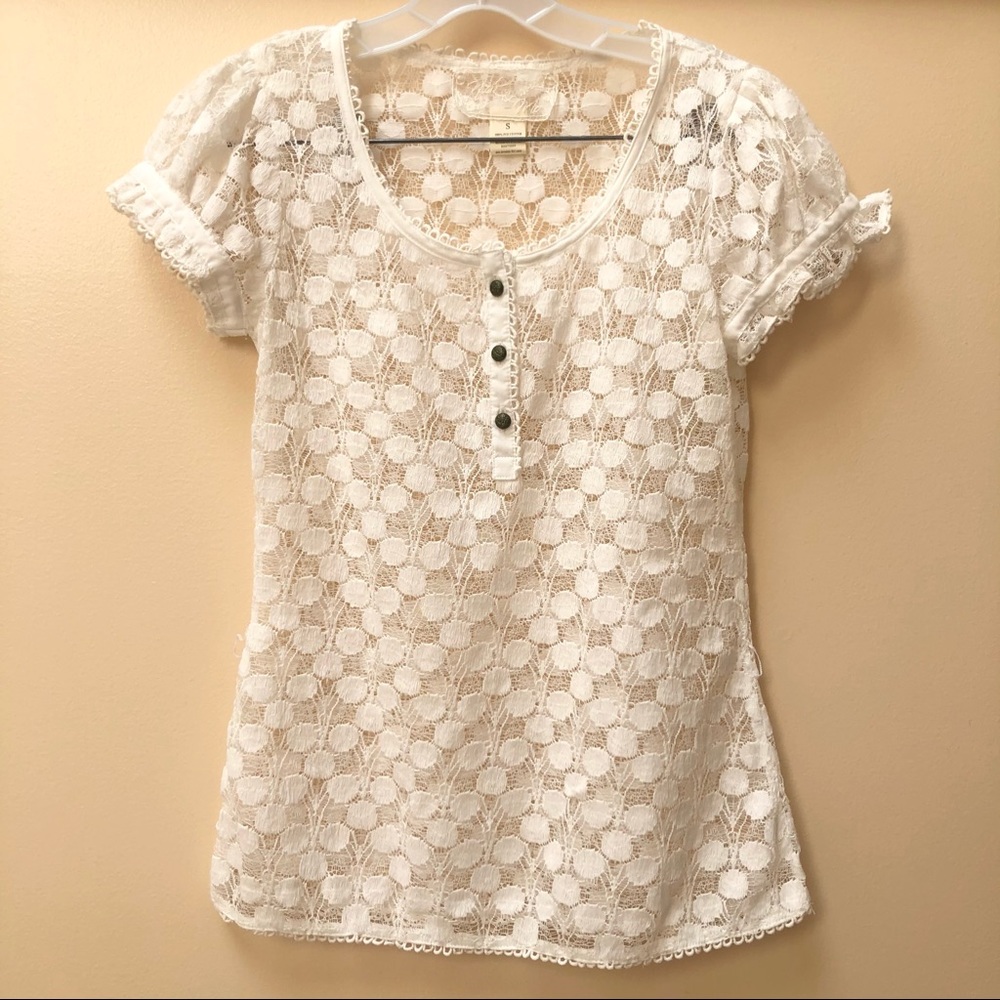 Anthropology Nick & Mo White Puffed Sleeve Top